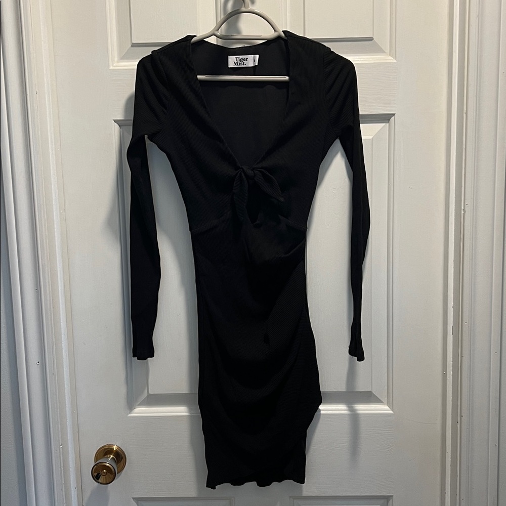 Tiger Mist Black Long Sleeve Dress with front tie